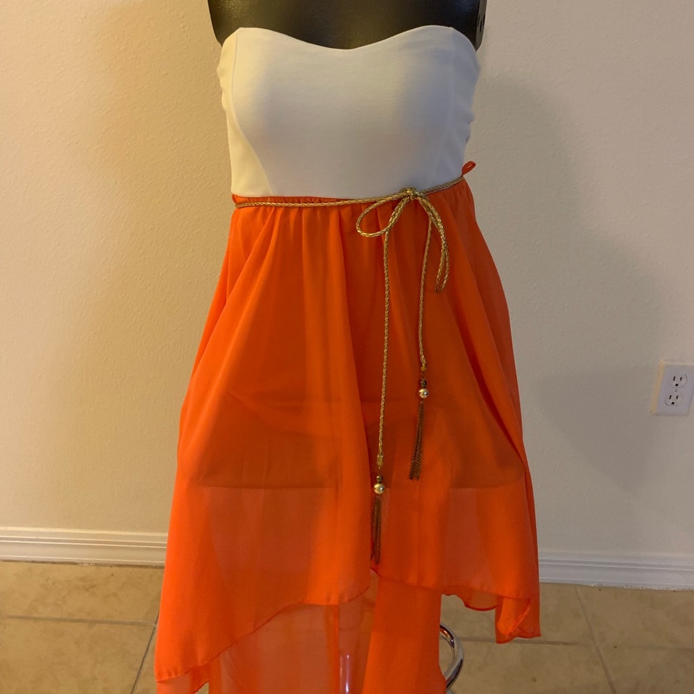 Coral hi-low dress